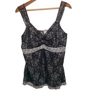 Vintage Y2K MKM Lace Cami Tank Top XL Black Floral Silver Metallic USA READ